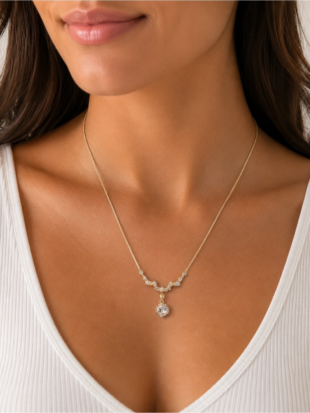 14K Gold Filled Cubic Zirconia Drop Necklace - Elegant Women's Jewelry